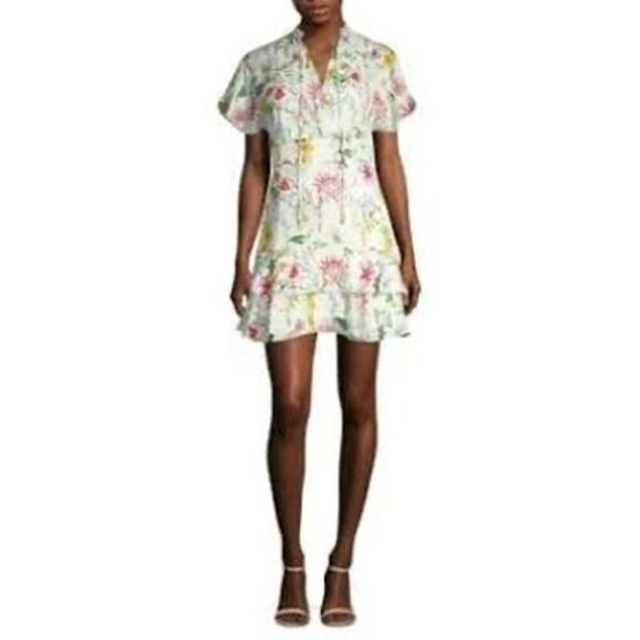 Parker Fillipa 100% Silk Floral Ruffle Mini Faux‎ Dress Size 10 - Picture 3 of 11